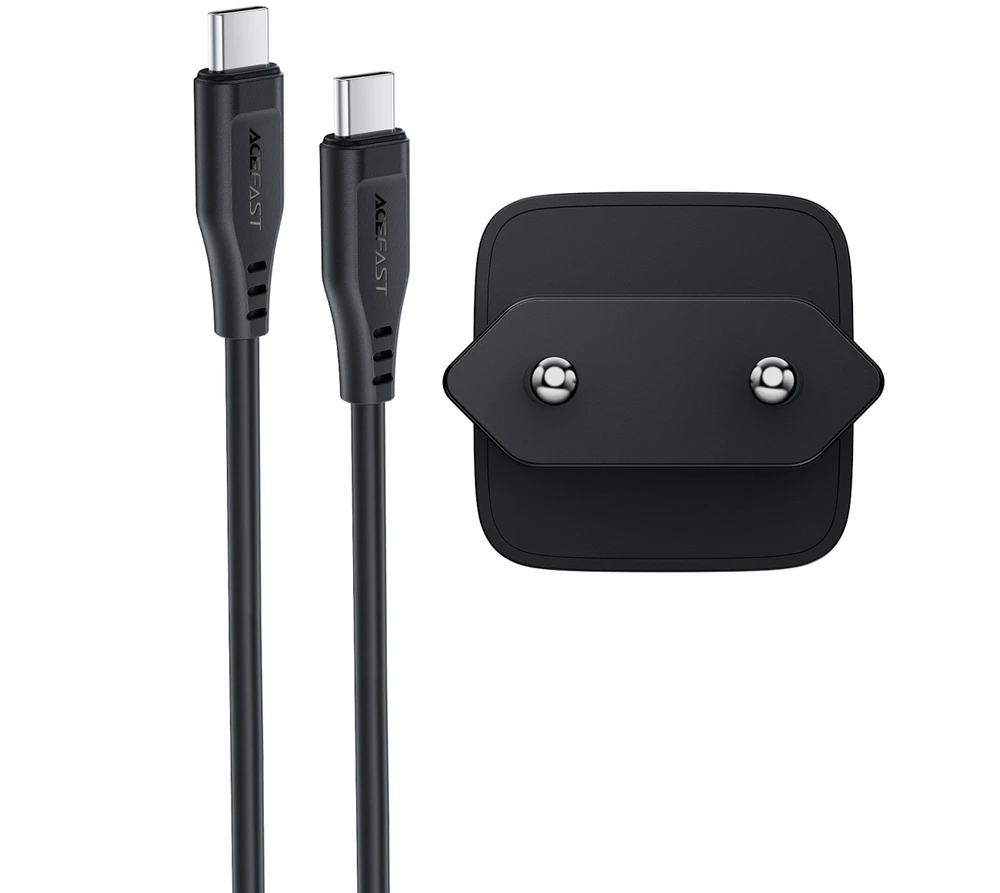 Įkroviklis Acefast A118 30W GaN USB-C + USB-C to USB-C cable 1.2m juodas