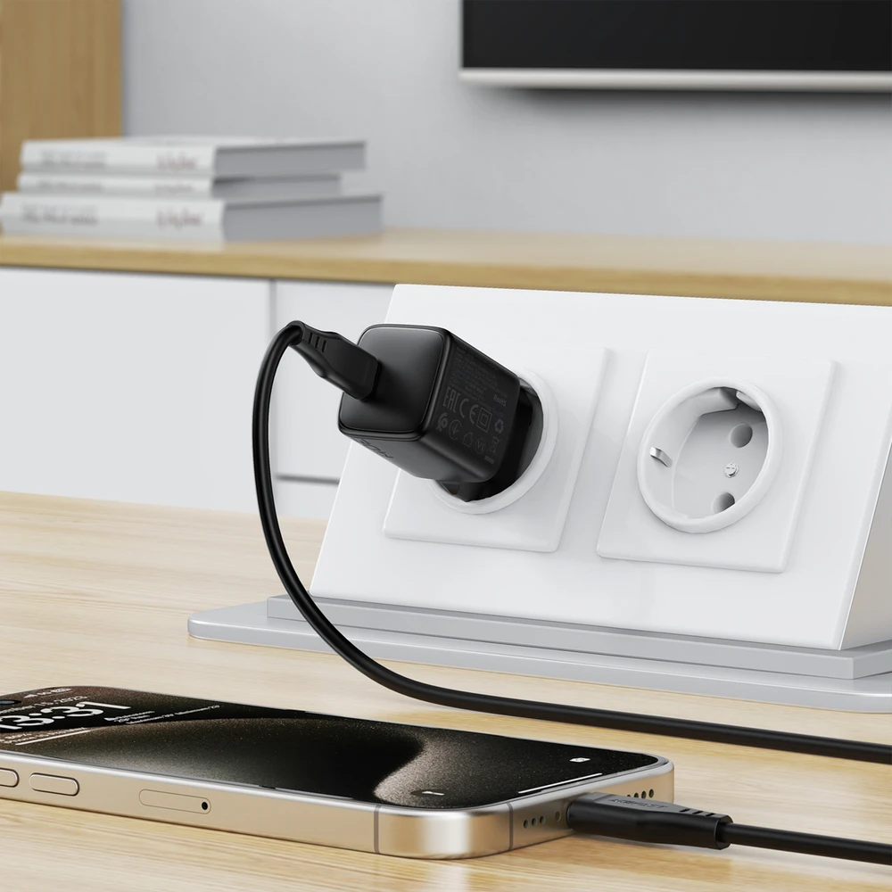 Įkroviklis Acefast A118 30W GaN USB-C + USB-C to USB-C cable 1.2m juodas