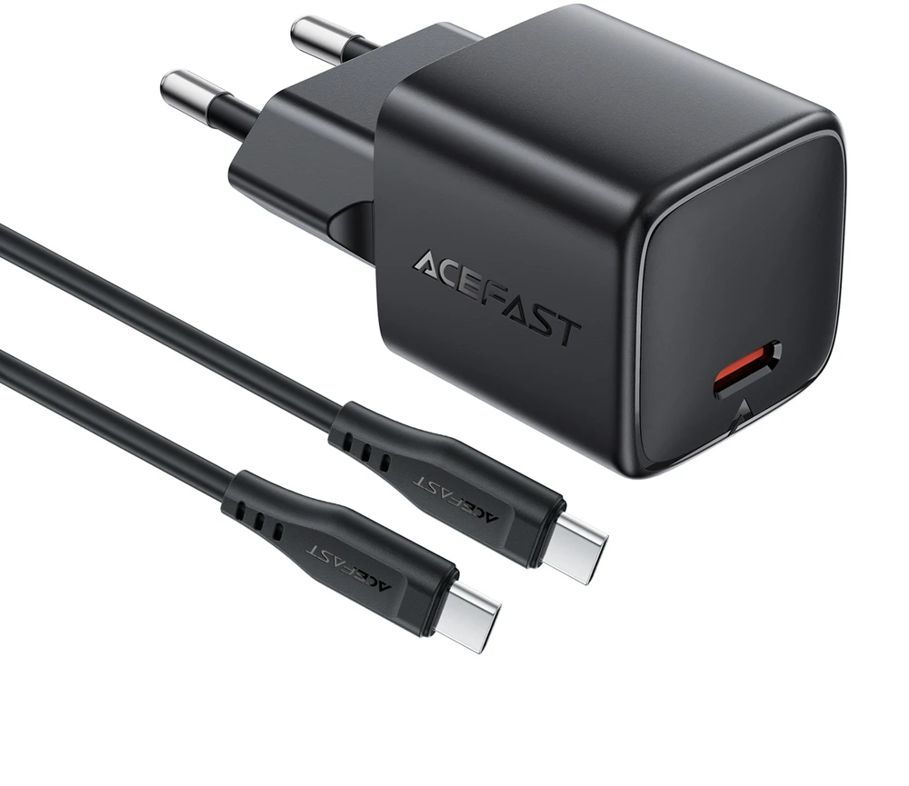 Įkroviklis Acefast A118 30W GaN USB-C + USB-C to USB-C cable 1.2m juodas