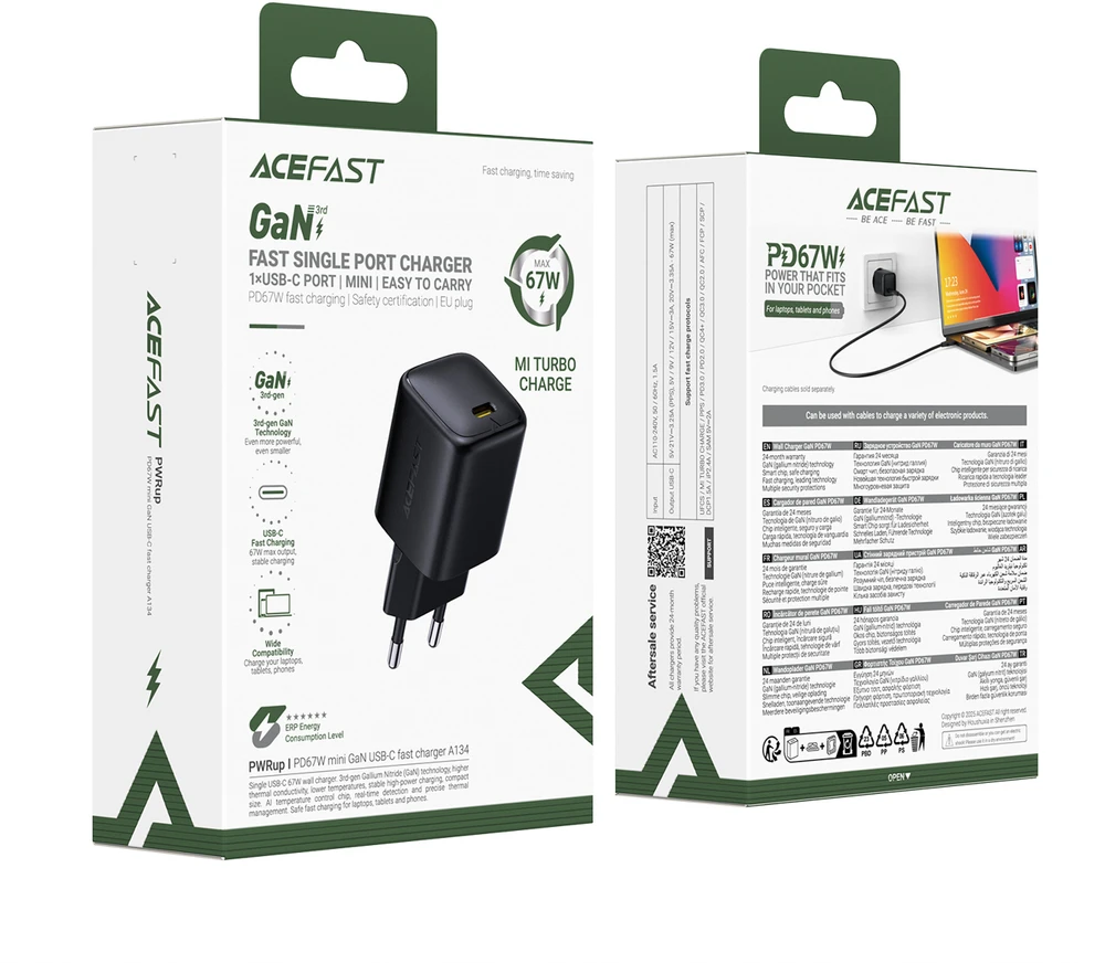 Acefast A134 67W GaN USB-C Wall Charger - Juodas