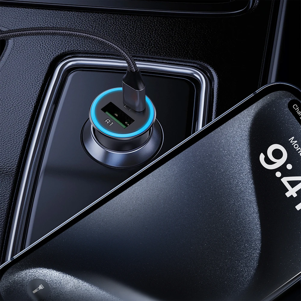 Automobilinis įkroviklis Acefast B16 95W USB-C/USB-A pilkas