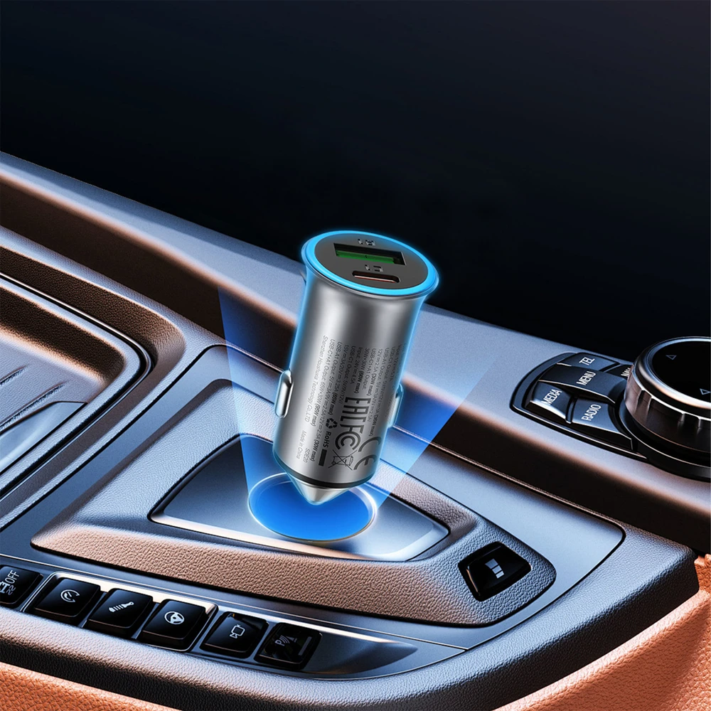Automobilinis įkroviklis Acefast B16 95W USB-C/USB-A pilkas