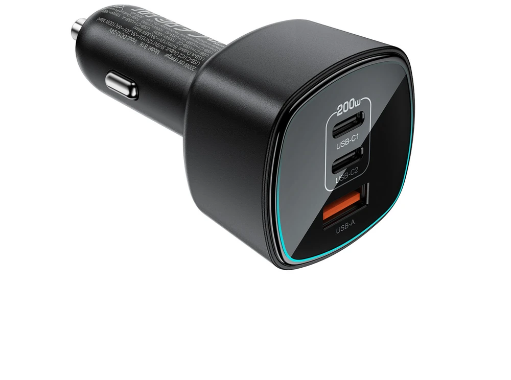 Acefast B18 200W Car Charger 2x USB-C + USB-A - Juodas