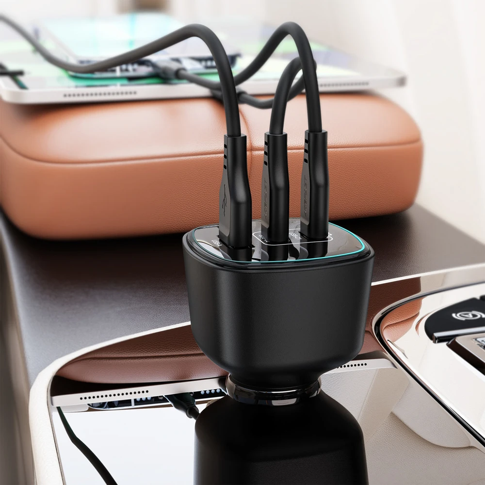 Acefast B18 200W Car Charger 2x USB-C + USB-A - Juodas