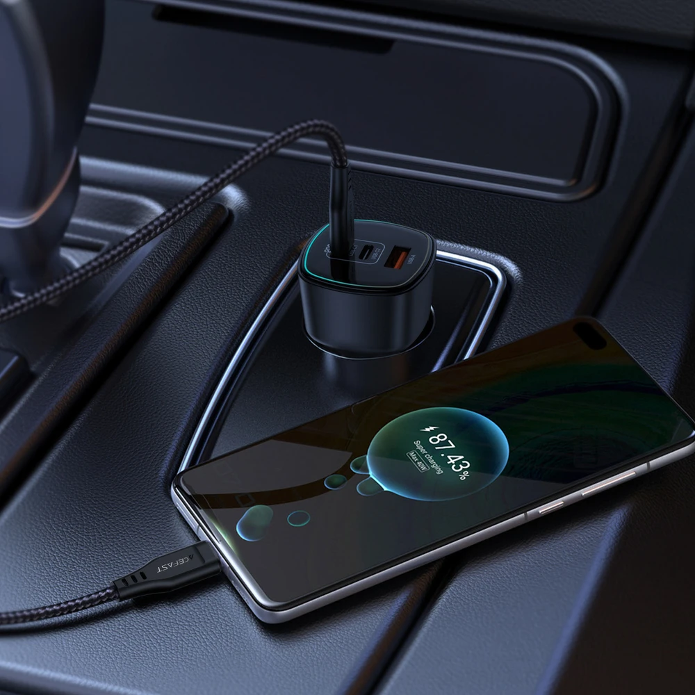 Acefast B18 200W Car Charger 2x USB-C + USB-A - Juodas