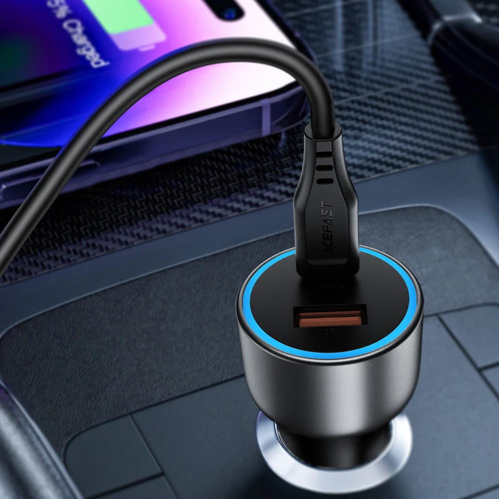 Acefast B21 75W USB-C + USB-A Car Charger - Juodas
