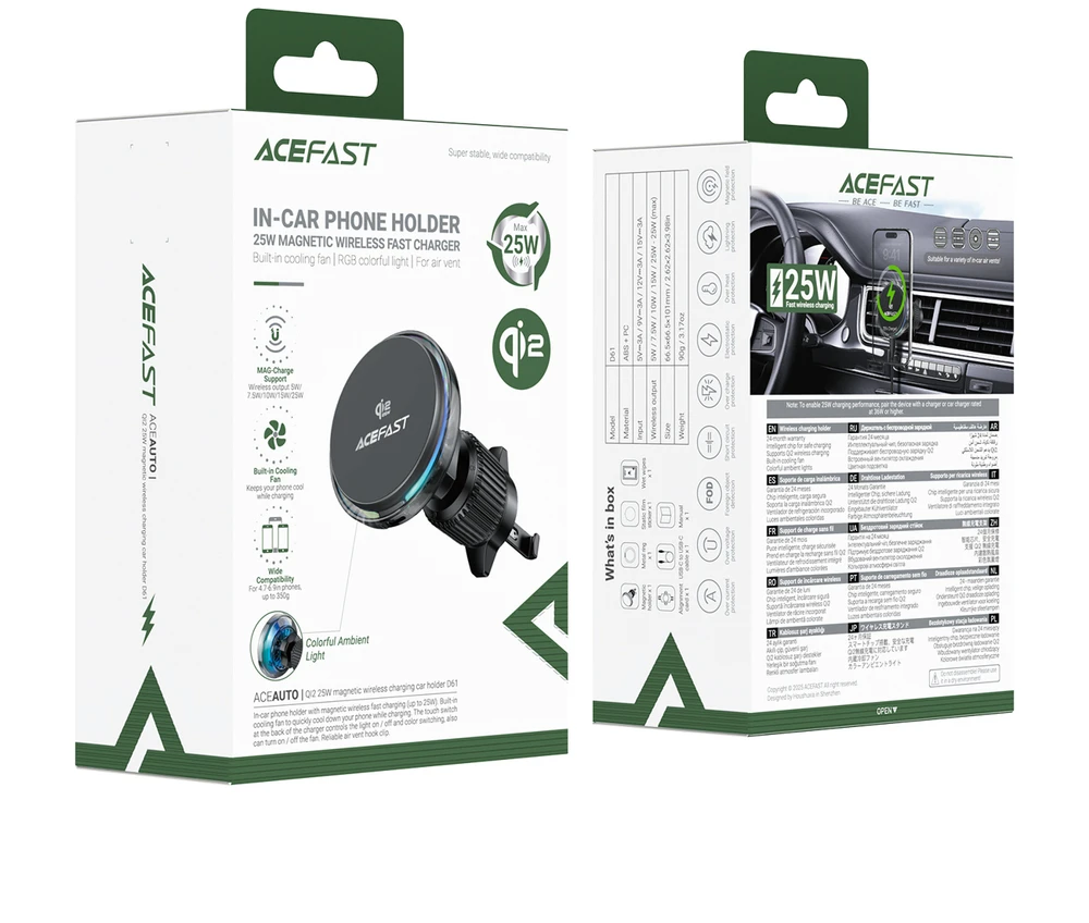 Acefast D61 Magnetic Car Air Vent Holder with Qi2 25W Wireless Charging - Gray