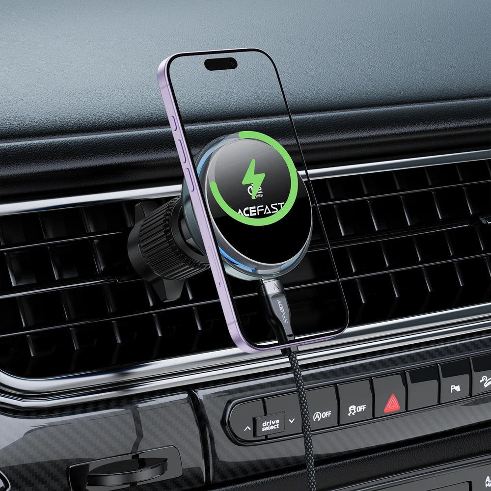 Acefast D61 Magnetic Car Air Vent Holder with Qi2 25W Wireless Charging - Gray