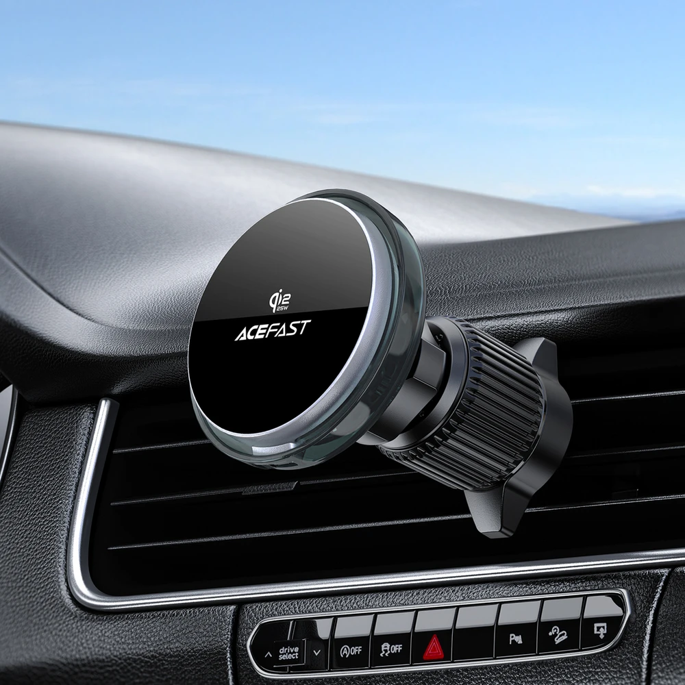 Acefast D61 Magnetic Car Air Vent Holder with Qi2 25W Wireless Charging - Gray