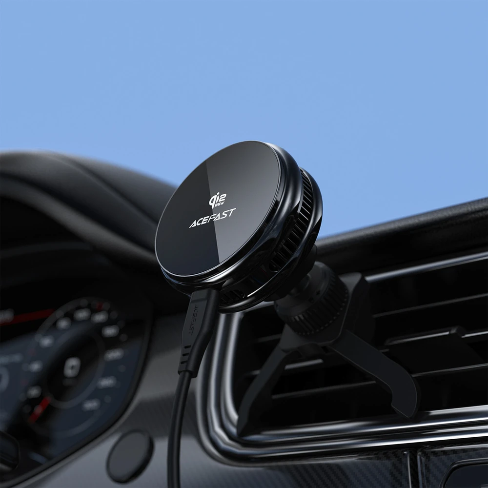Acefast D66 Magnetic Car Air Vent Mount with Qi2 25W Wireless Charging and Cooling - Juodas