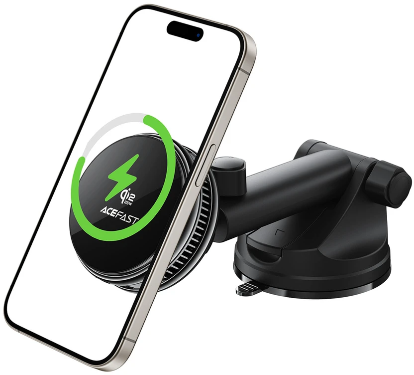 Acefast D67 Magnetic Dashboard Car Mount with Qi2 25W Wireless Charging and Cooling - Juodas
