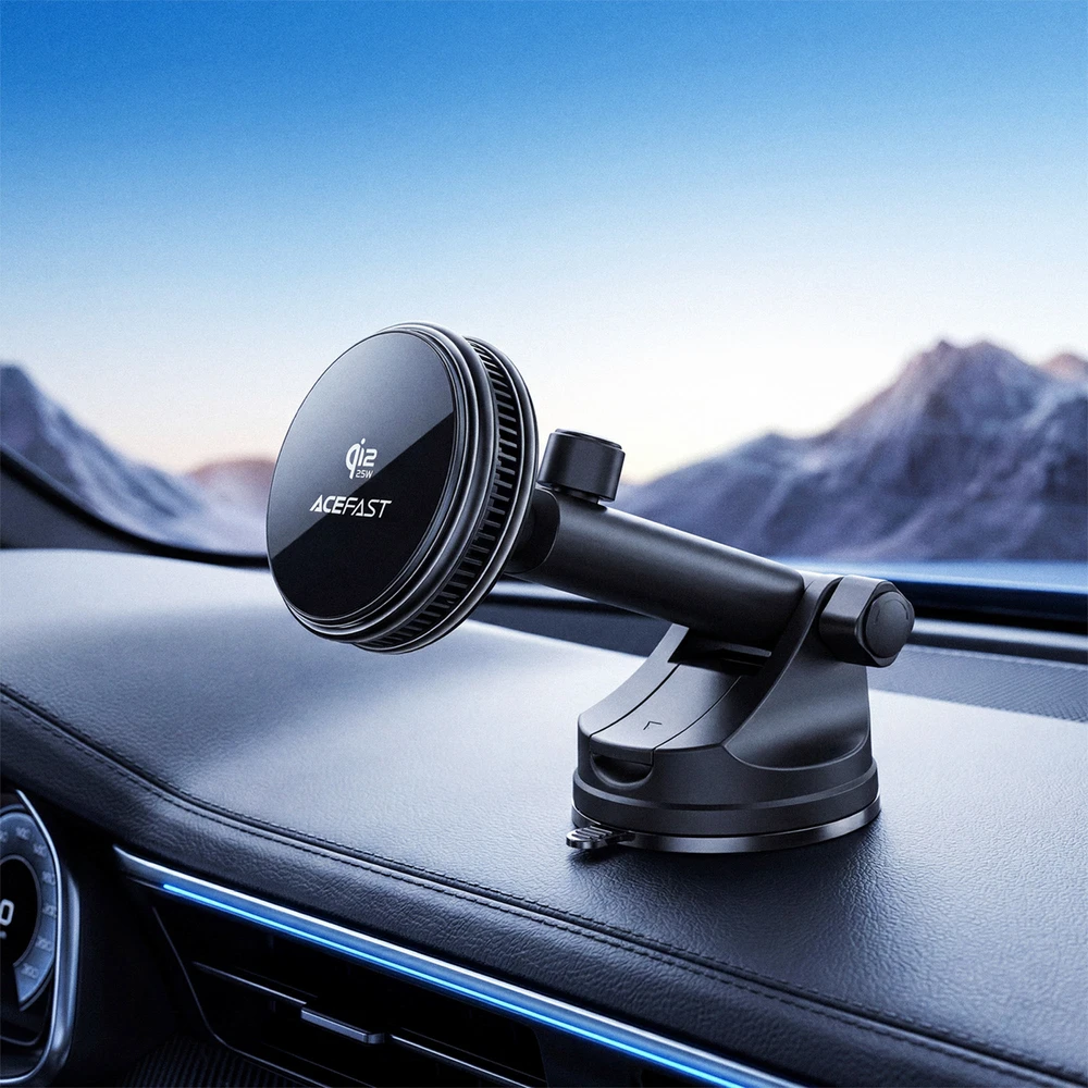Acefast D67 Magnetic Dashboard Car Mount with Qi2 25W Wireless Charging and Cooling - Juodas