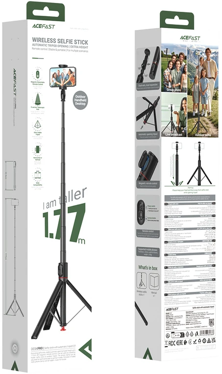 Acefast E31 Selfie Stick with Automatic Instant folding - Juodas
