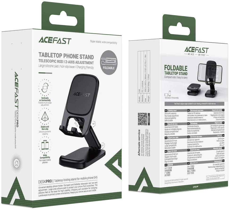Acefast E45 Foldable Adjustable Desk Phone Stand - Juodas