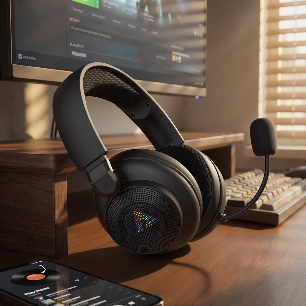 Acefast H15 Belaidės Bluetooth / 2.4 GHz / AUX Ausinės Žaidimams su mikrofonu ir RGB Backlight - Juodas