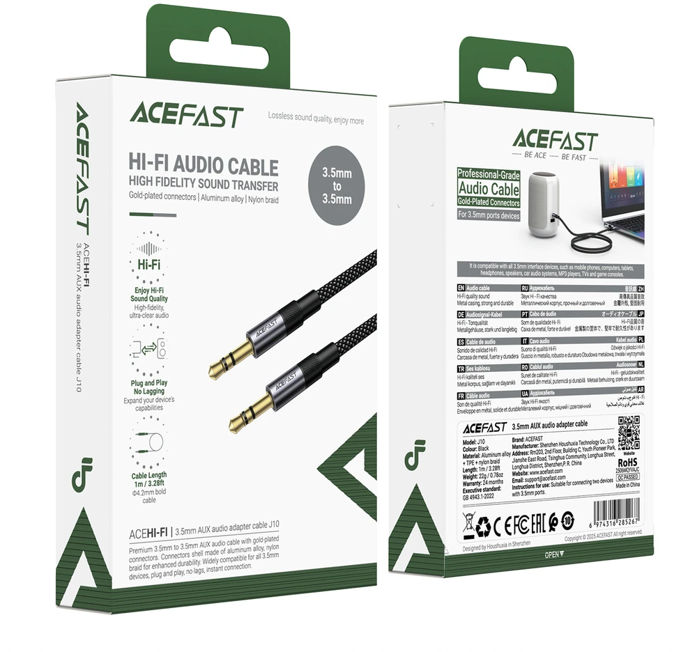 Acefast J10 AUX cable mini jack 3.5mm 1m - juodas