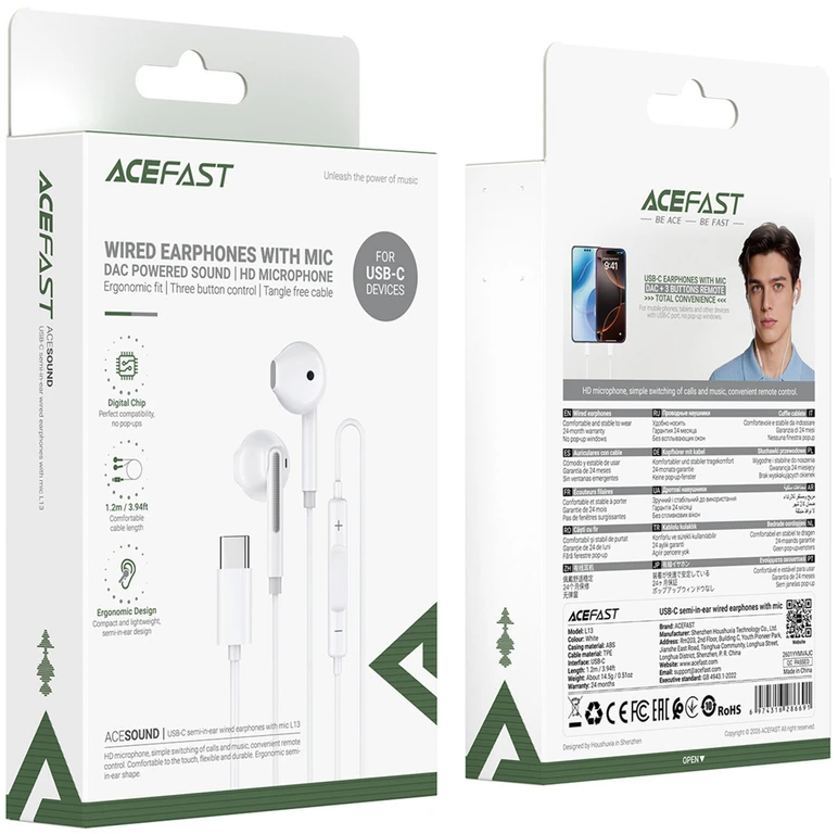 Acefast L13 In-Ear Ausinės su laidu with USB-C Mikrofonas - Baltas