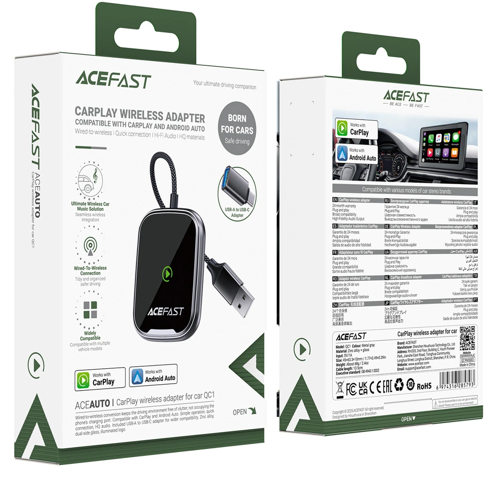 Belaidis CarPlay/Android Auto adapteris Acefast QC1 juodas