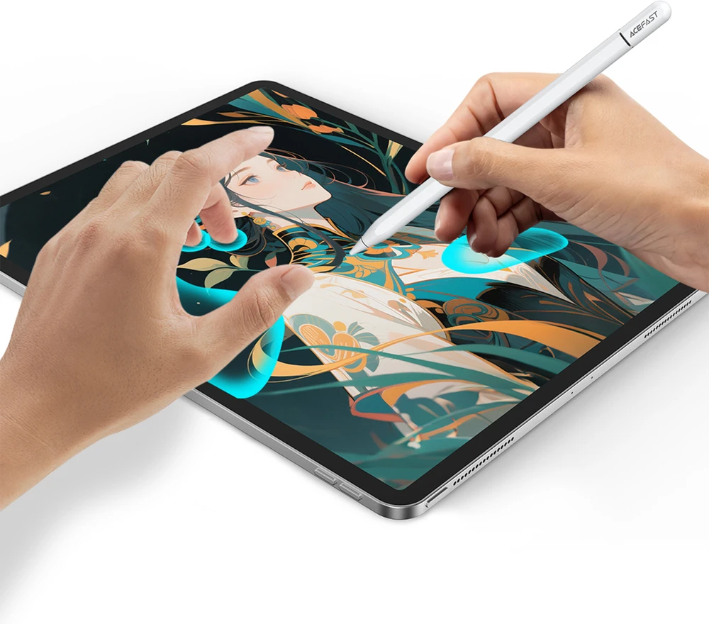 Acefast V3 talpinis rašiklis iPad su belaidžiu įkrovimu ir 2 keičiamais antgaliais - Baltas