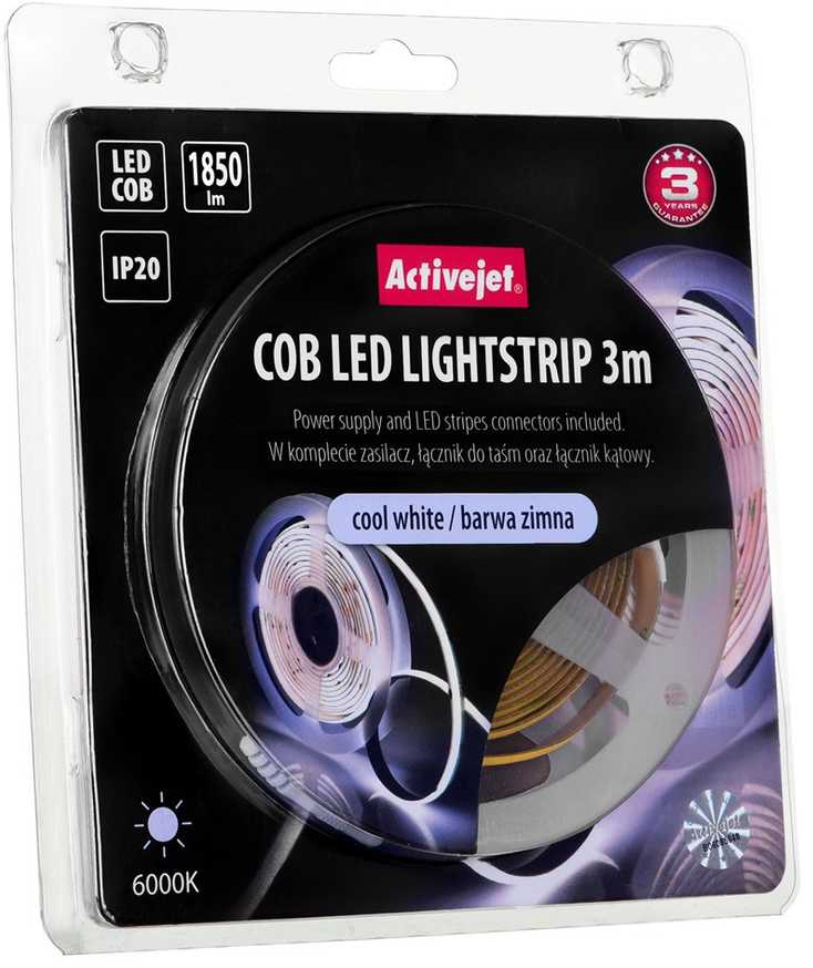 LED Juosta - Activejet AJE-COB 3m Viduje Šaltai Balta