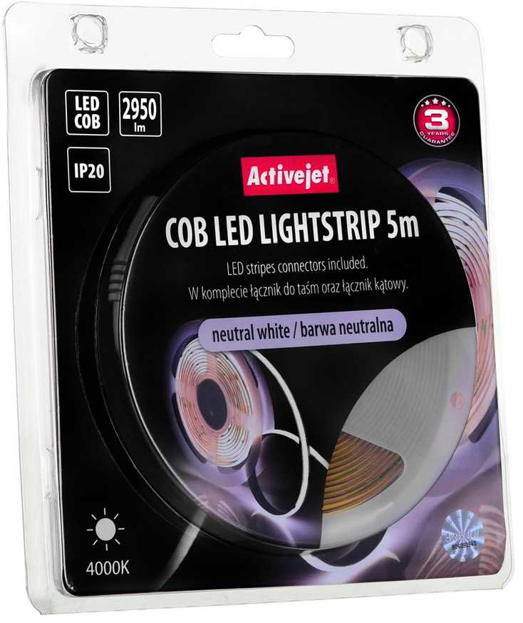 LED Juosta - Activejet Aje-cob 5m Neutralus, Baltas