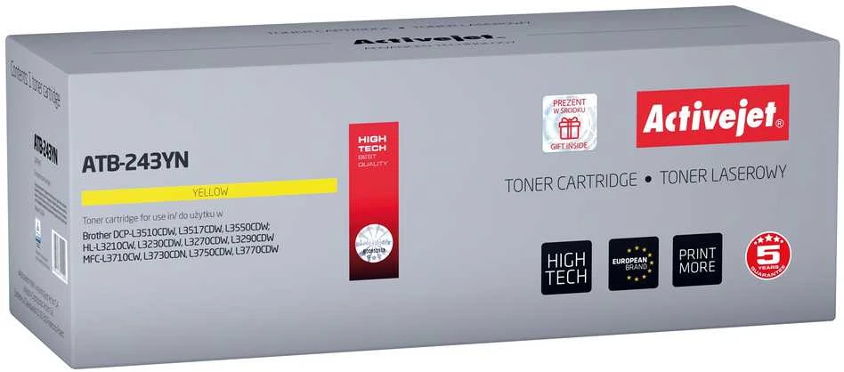 Toneris Activejet ATB-243YN (pakaitinis Brother TN-243Y, standartinis, 1000 puslapių, Geltona)