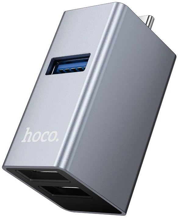 Adapteris 3in1 (USB 2.0 x 2 + USB 3.0) USB-C Hoco HB54 pilka