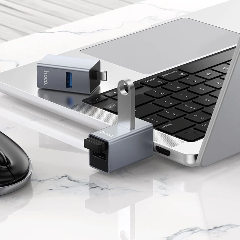 Adapteris 3in1 (USB 2.0 x 2 + USB 3.0) USB-C Hoco HB54 pilka