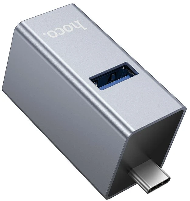 Adapteris 3in1 (USB 2.0 x 2 + USB 3.0) USB-C Hoco HB54 pilka