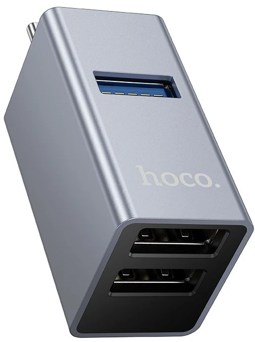 Adapteris 3in1 (USB 2.0 x 2 + USB 3.0) USB-C Hoco HB54 pilka
