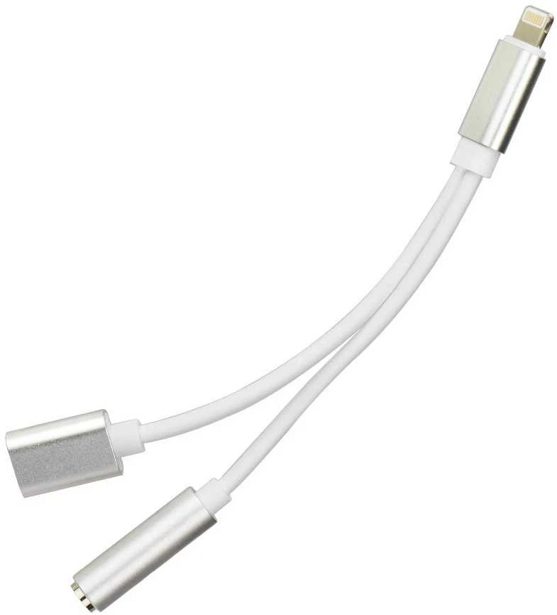 Oem Adapteris AUX 2in1 Lightning (vyriškas) to Lightning (moteris) / Jack 3,5 mm (moteriškas) sidabrinis