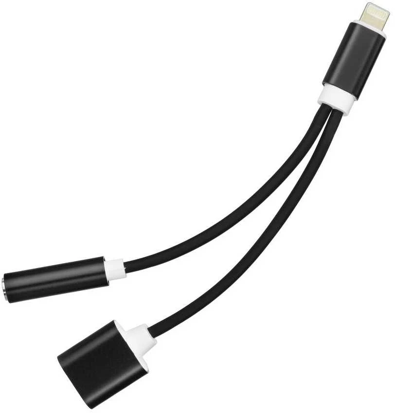 HQ adapteris „Lightning“ į 3,5 mm garso ausinių adapteris + C tipo įkroviklio kištukas (OEM) Juodas