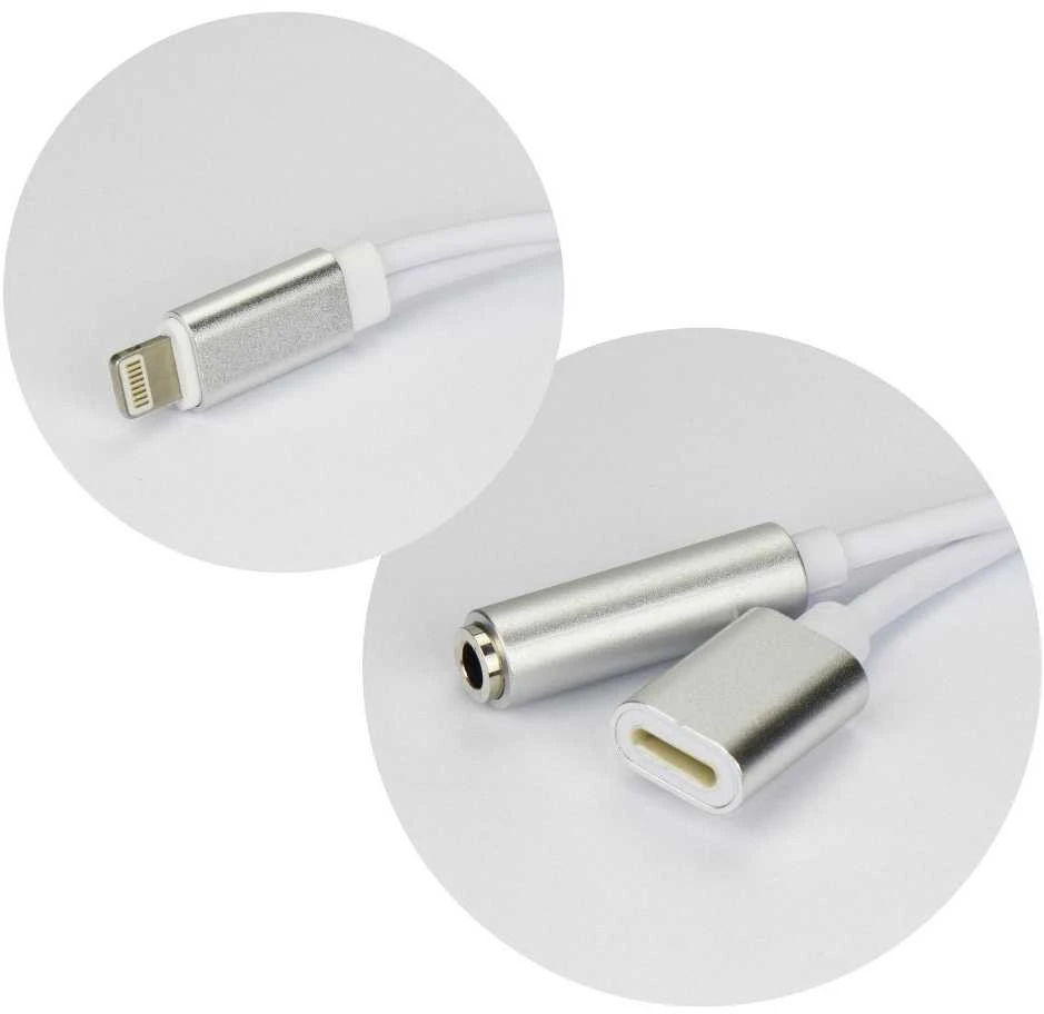 Oem Adapteris AUX 2in1 Lightning (vyriškas) to Lightning (moteris) / Jack 3,5 mm (moteriškas) sidabrinis