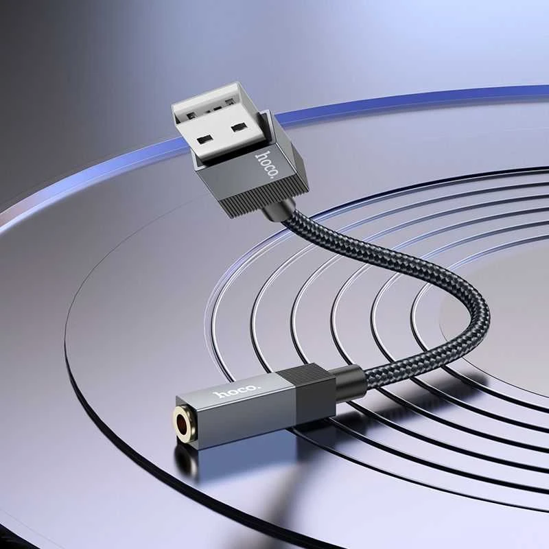 Adapteris AUX USB A (male) to Jack 3,5 mm (female) Hoco UPA32D juodas