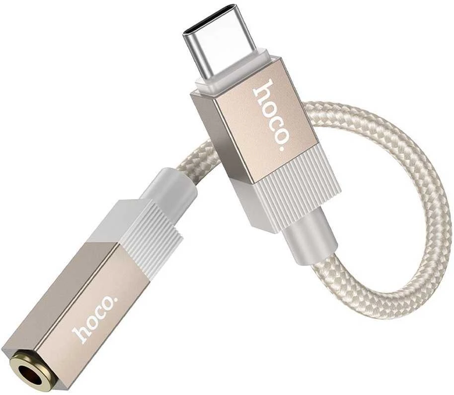 Adapteris AUX USB C (vyras) į Jack 3,5 mm (lizdas) Hoco UPA32C auksinis