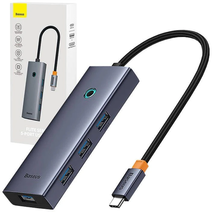Baseus Hub 5in1 UltraJoy 5-Port 1xHDMI4K@30Hz + 4xUSB 3.0 - pilkas