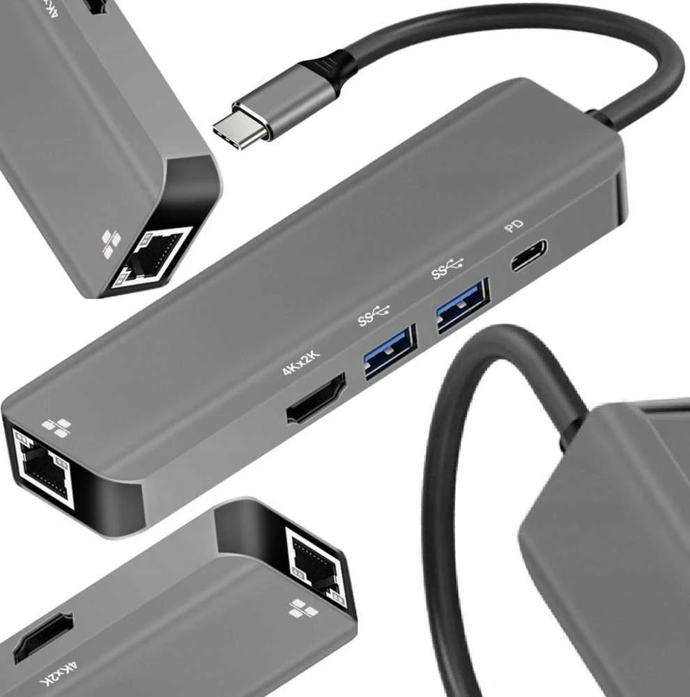 Adapteris HUB 5in1 USB C ART OEM-C15-1 sidabrinis