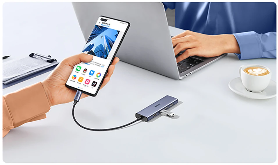Adapteris HUB UGREEN CM511 USB-C prie HDMI, 3x USB-A 3.0, SD/TF
