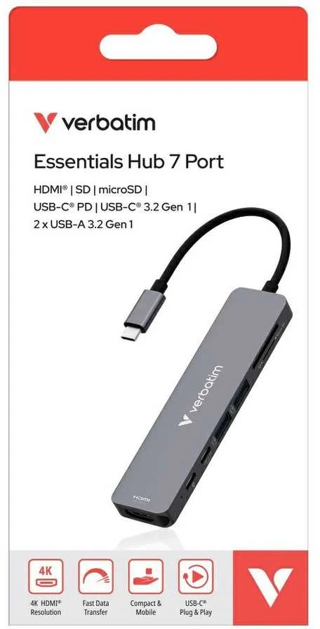 USB Hub Verbatim HDMI/USB-C 3.2/USB-C/2xUSB-A 3.2/SD/Micro SD aliuminio korpusas 32158