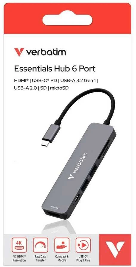 USB Hub Verbatim USB-C/HDMI/USB-A 3.2/USB-A 2.0/SD/Micro SD aliuminio korpusas 32156