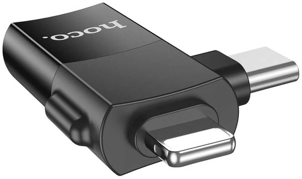 Adapteris OTG 2in1 USB C / Lightning to USB A Hoco UA17 juodas