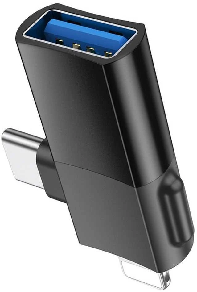 Adapteris OTG 2in1 USB C / Lightning to USB A Hoco UA17 juodas