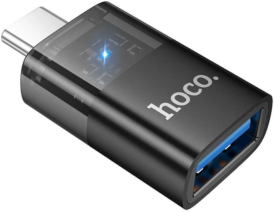 Adapteris OTG USB C to USB A Hoco UA36B transparent juodas