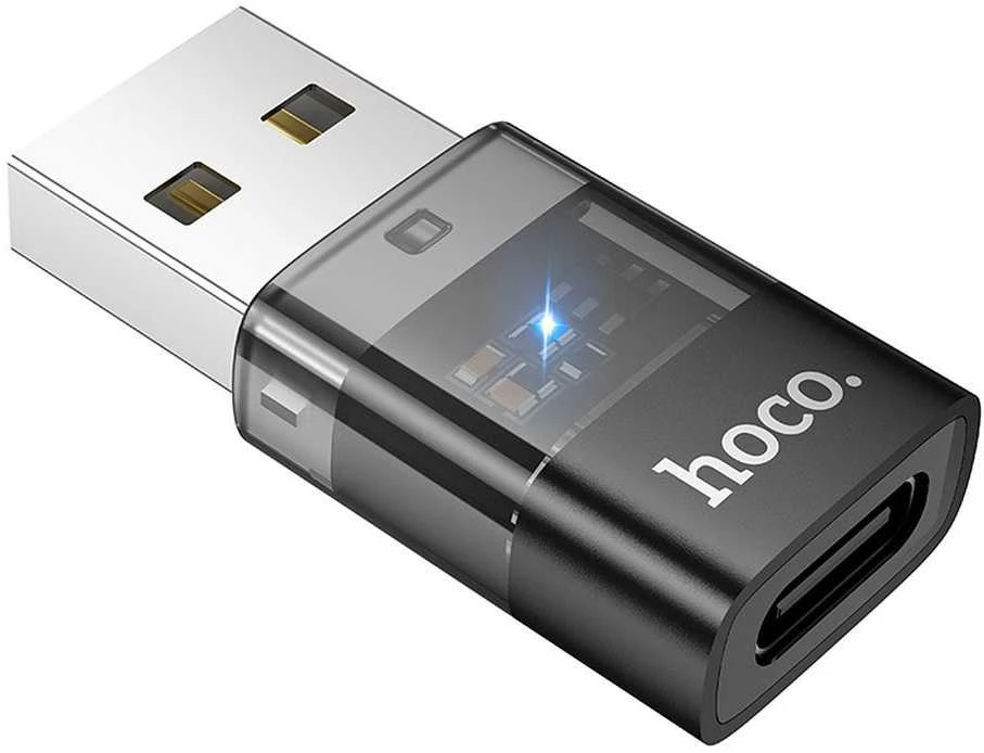 Adapteris USB A to USB C Hoco UA36C transparent juodas