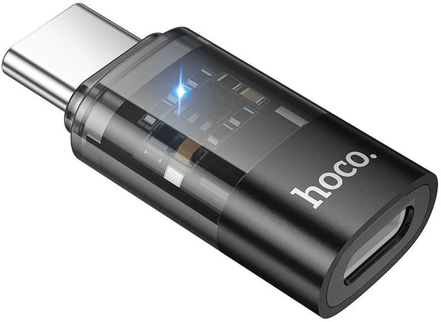 Adapteris USB C to Lightning Hoco UA36D transparent juodas