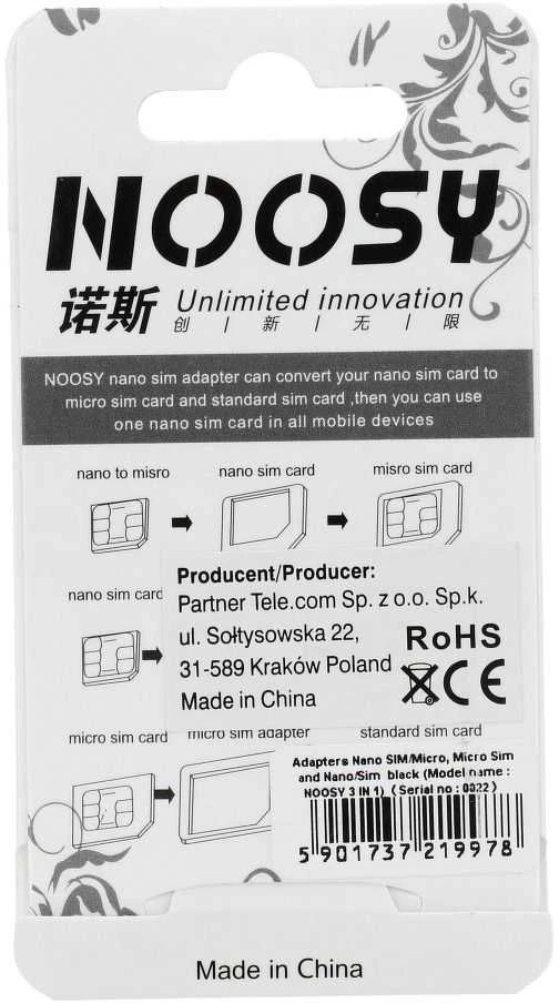Noosy adapterių pakuotė su naudojimo instrukcijomis