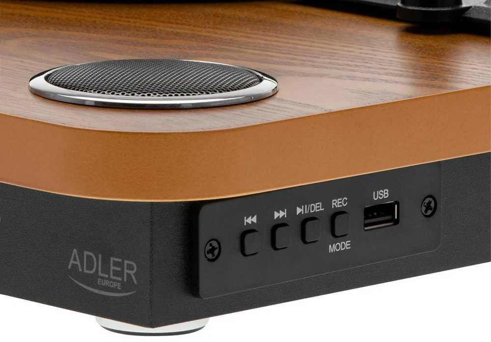 Patefonas Adler AD-1914 su USB ir Bluetooth, rudos medienos spalvos