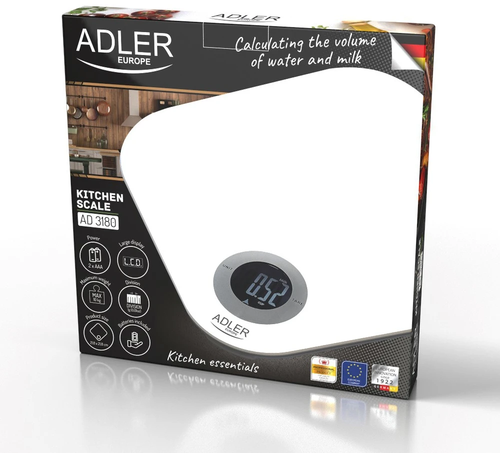 Adler Virtuvinės svarstyklės | AD 3180 | Graduation 1 g | Ekranas type LCD | Baltas