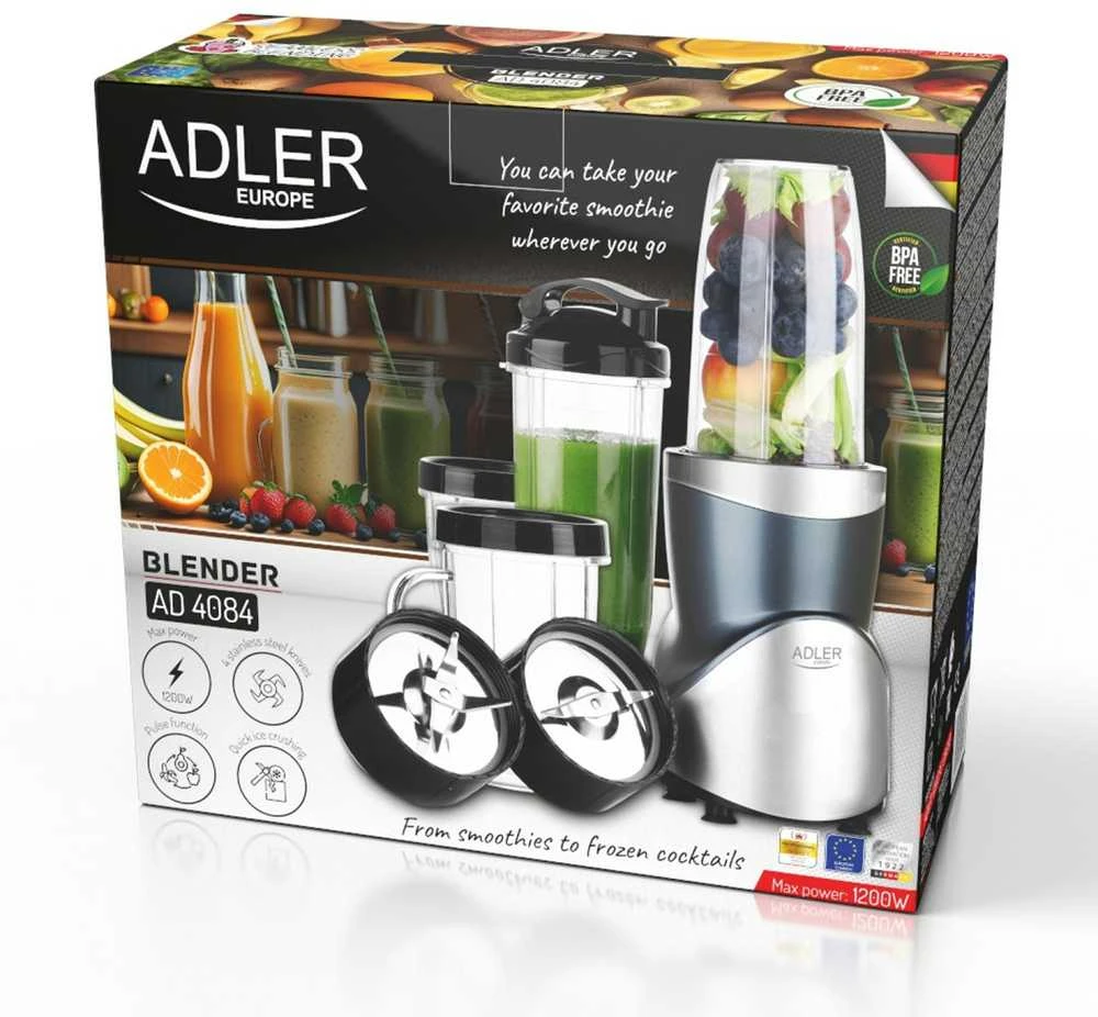 Plakiklis Adler Maišytuvo kokteilių rinkinys | AD 4084 | Stalviršis | 1200 W | Stiklainių medžiaga Be BPA | Stiklainio talpa 0,3+0,5+0,5+0,7 L | Ledo smulkinimas
