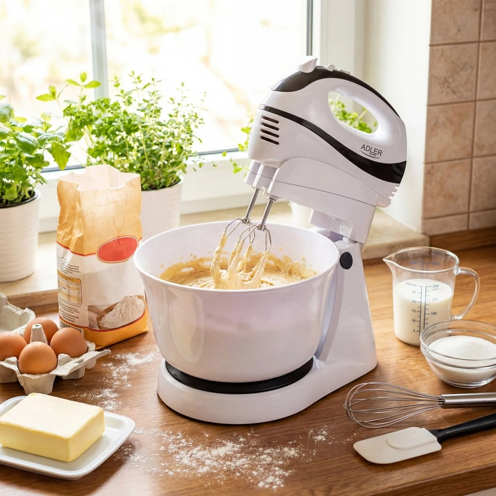 Virtuvinis kombainas Adler | Mixer | AD 4206 | Mixer with bowl | 300 W | Greičių skaičius 5 | Turbo mode | Baltas